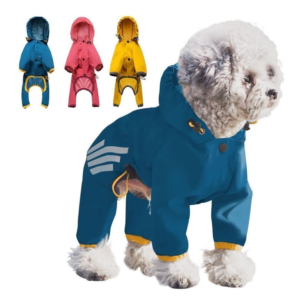 NEW Dog Raincoat Hood Waterproof Dog Jacket Reflective Poncho L